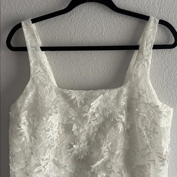 White Floral embroidered mini dress ZW collection organza raised flowers  size L